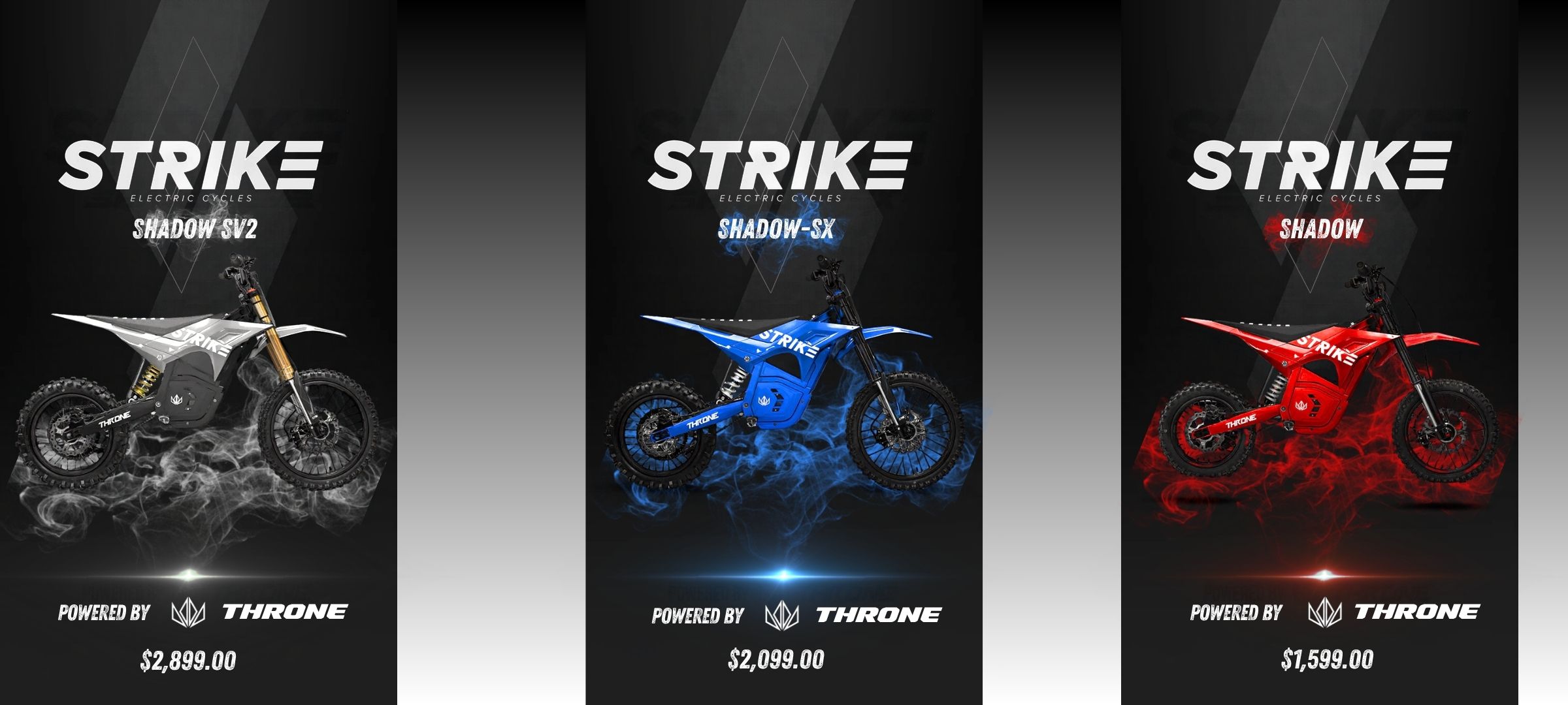 STRIKE CYCLES 72V 60V 48V ELECTRIC DIRT BIKES