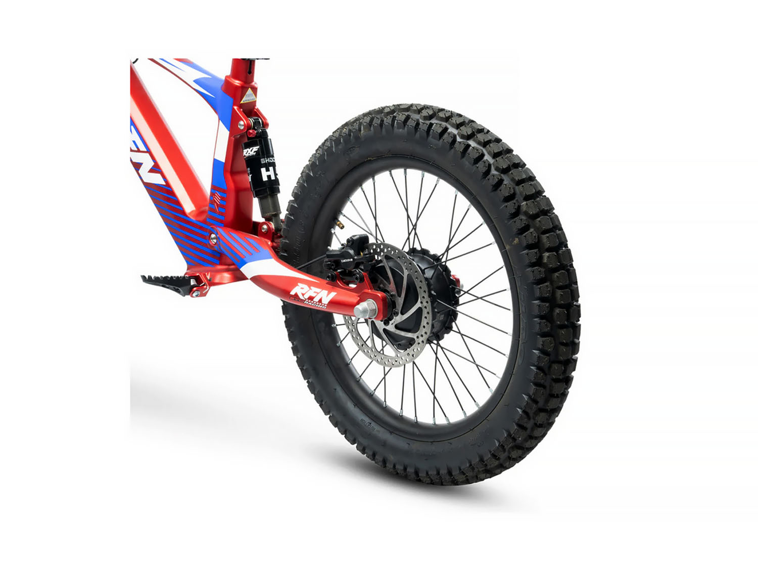 Red RFN Kids Ebike with 18 Inch Wheel and Suspension