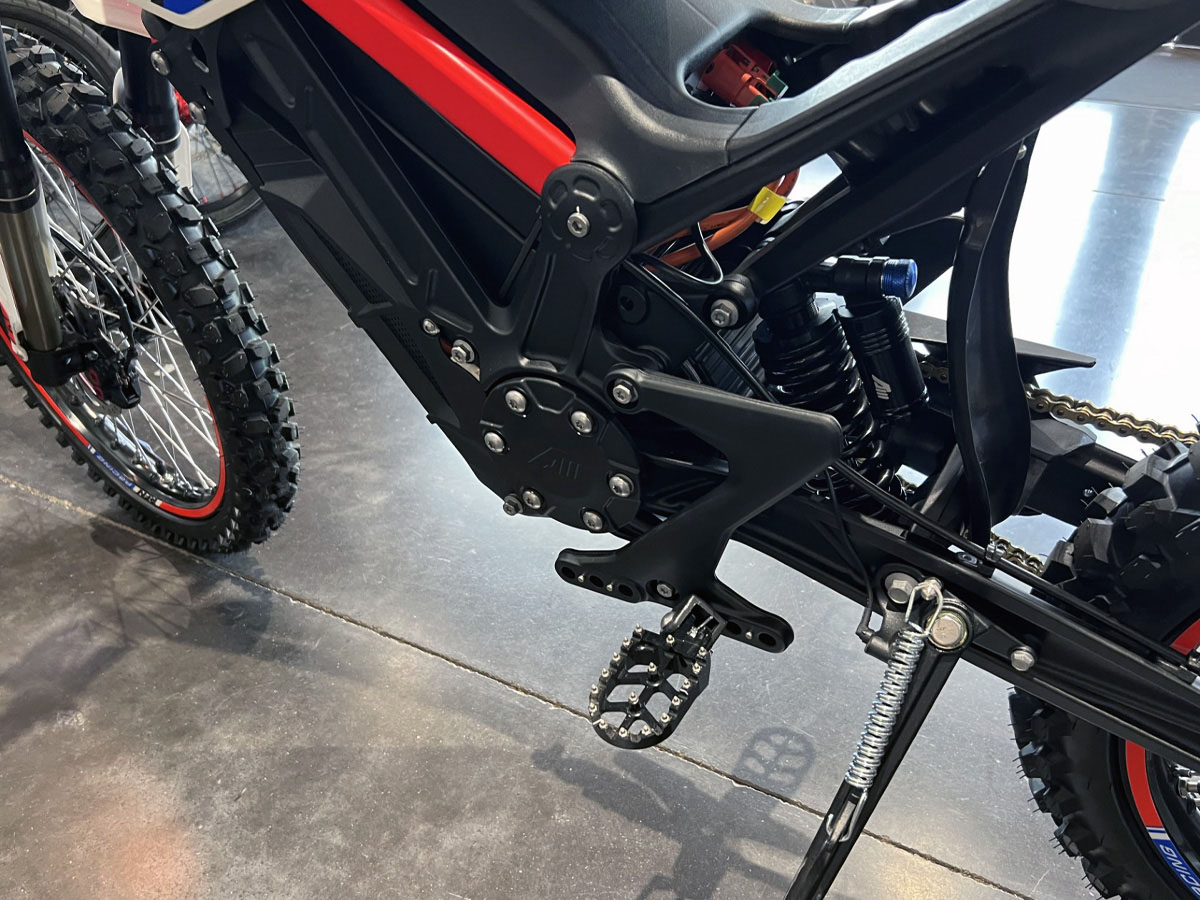 Suspension on RFN ARES White and Red E-dirt Bike
