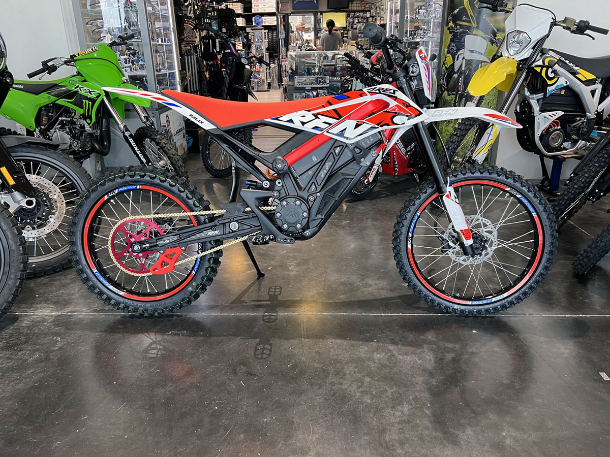 White and Red RFN E-dirt Bike
