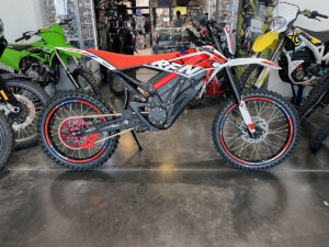 White and Red RFN E-dirt Bike